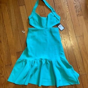 Guess turquoise mini bandage halter dress cut out